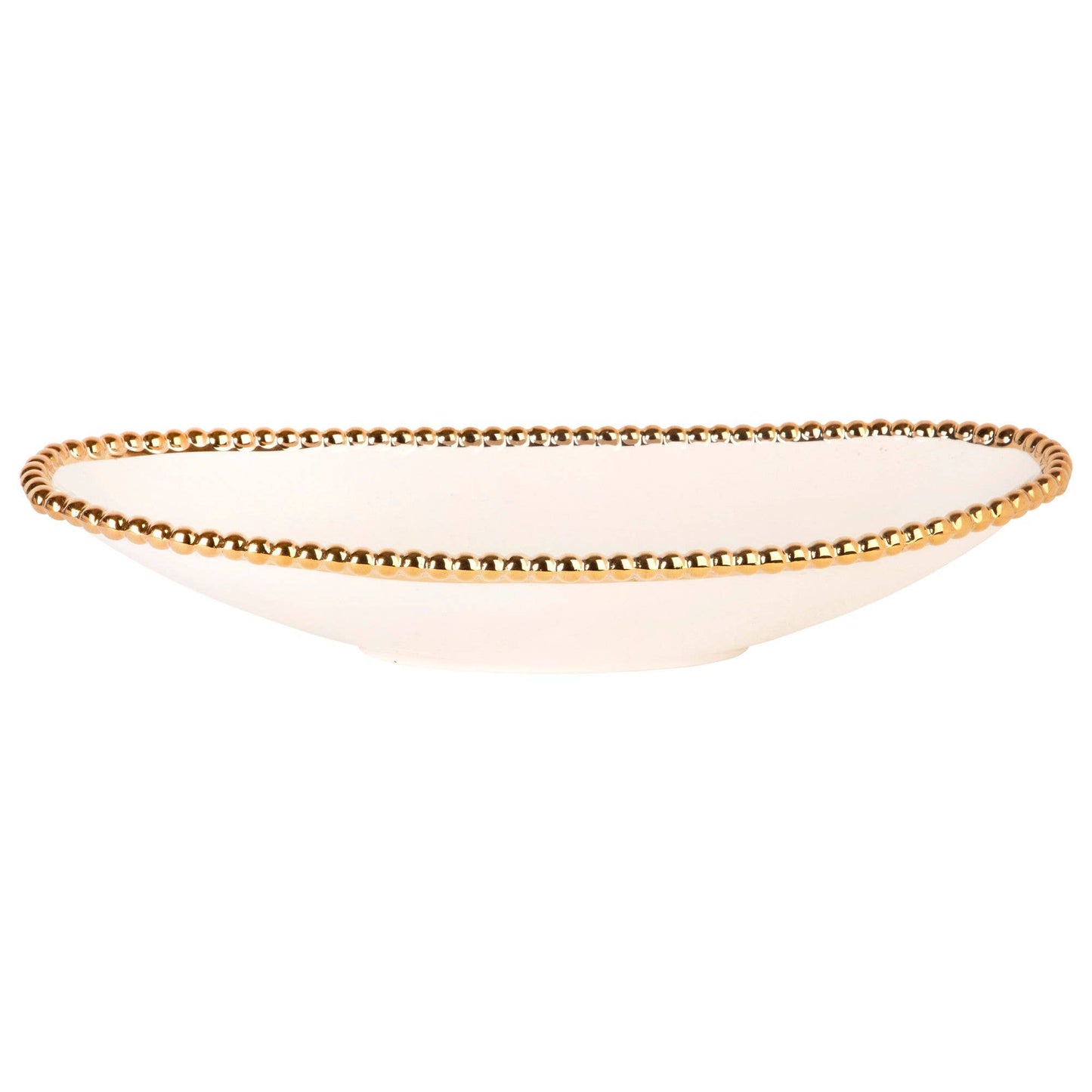 18" WHT/GLD BEAD OVL BOAT BOWL