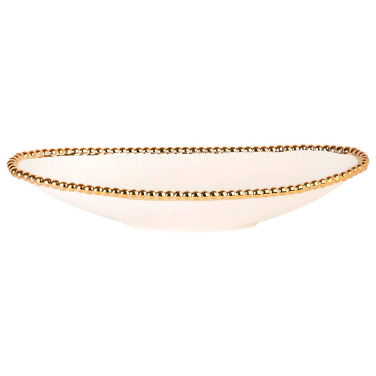 18" WHT/GLD BEAD OVL BOAT BOWL