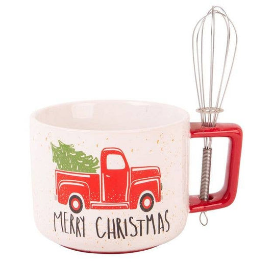 17OZ RED TRUCK XMAS MUG/WHISK