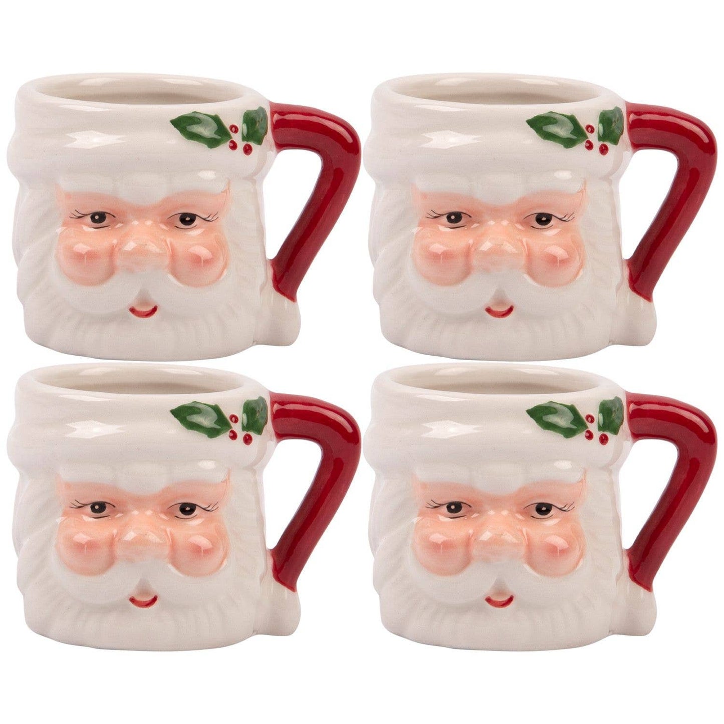 S/4 3D WHT SANTA ESPRESSO CUPS