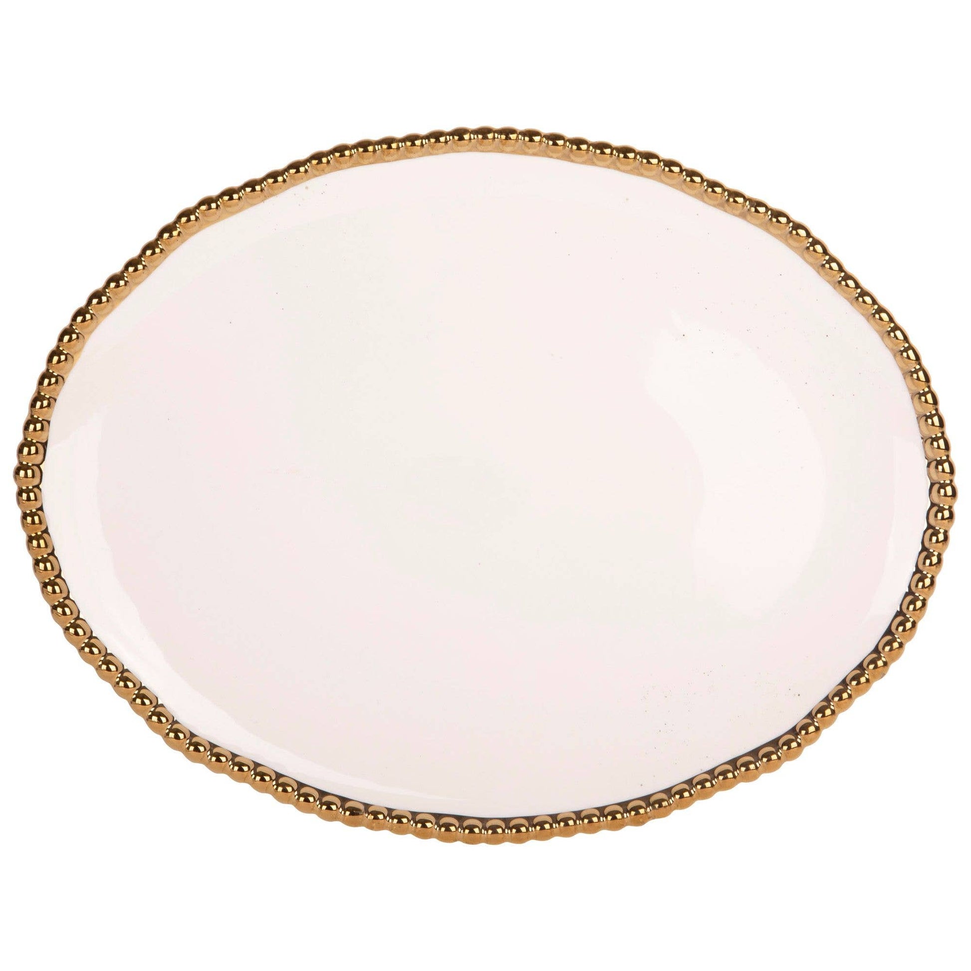 15" WHT/GLD BEAD OVAL SRV TRAY