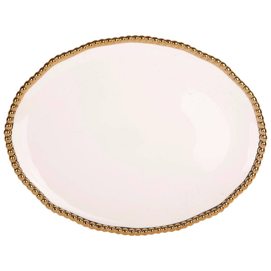 15" WHT/GLD BEAD OVAL SRV TRAY