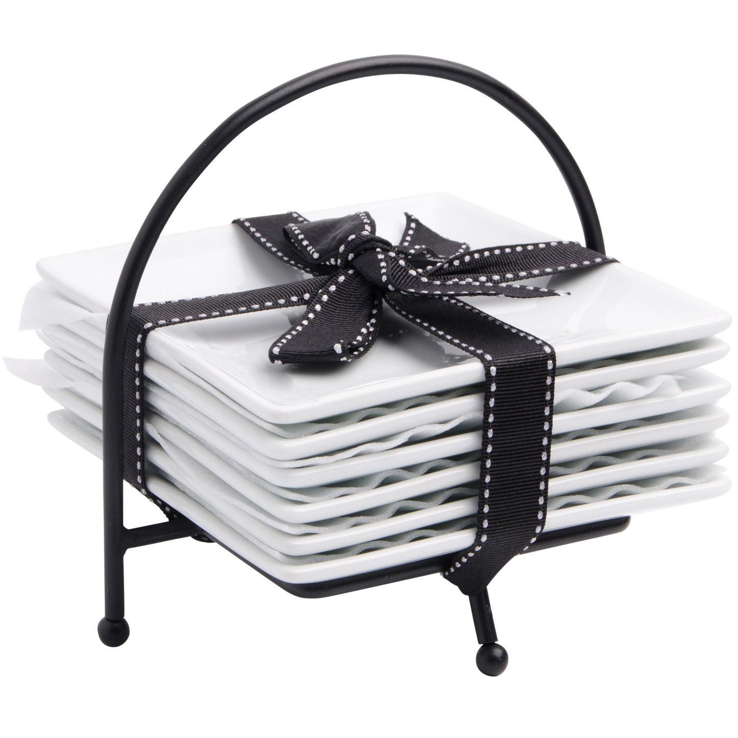 Set of 6 5" Square Appetizer Plates with Metal Rack