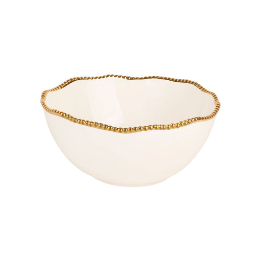 8" WHT/GOLD BEAD SERVE BOWL