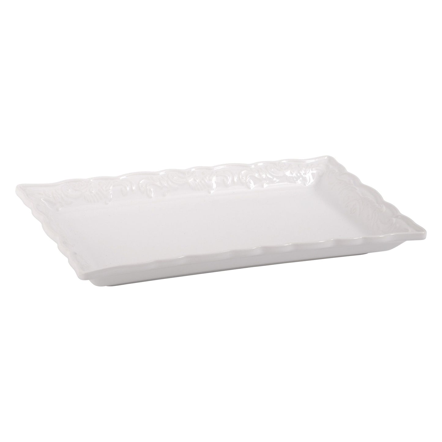 Pure White 13" Rectangular Ruffled Edge Tray