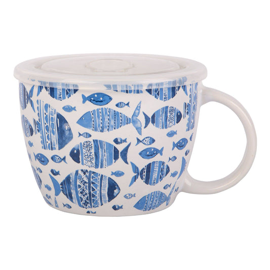 26OZ BLU/WT SWIM FISH MUG W/LI