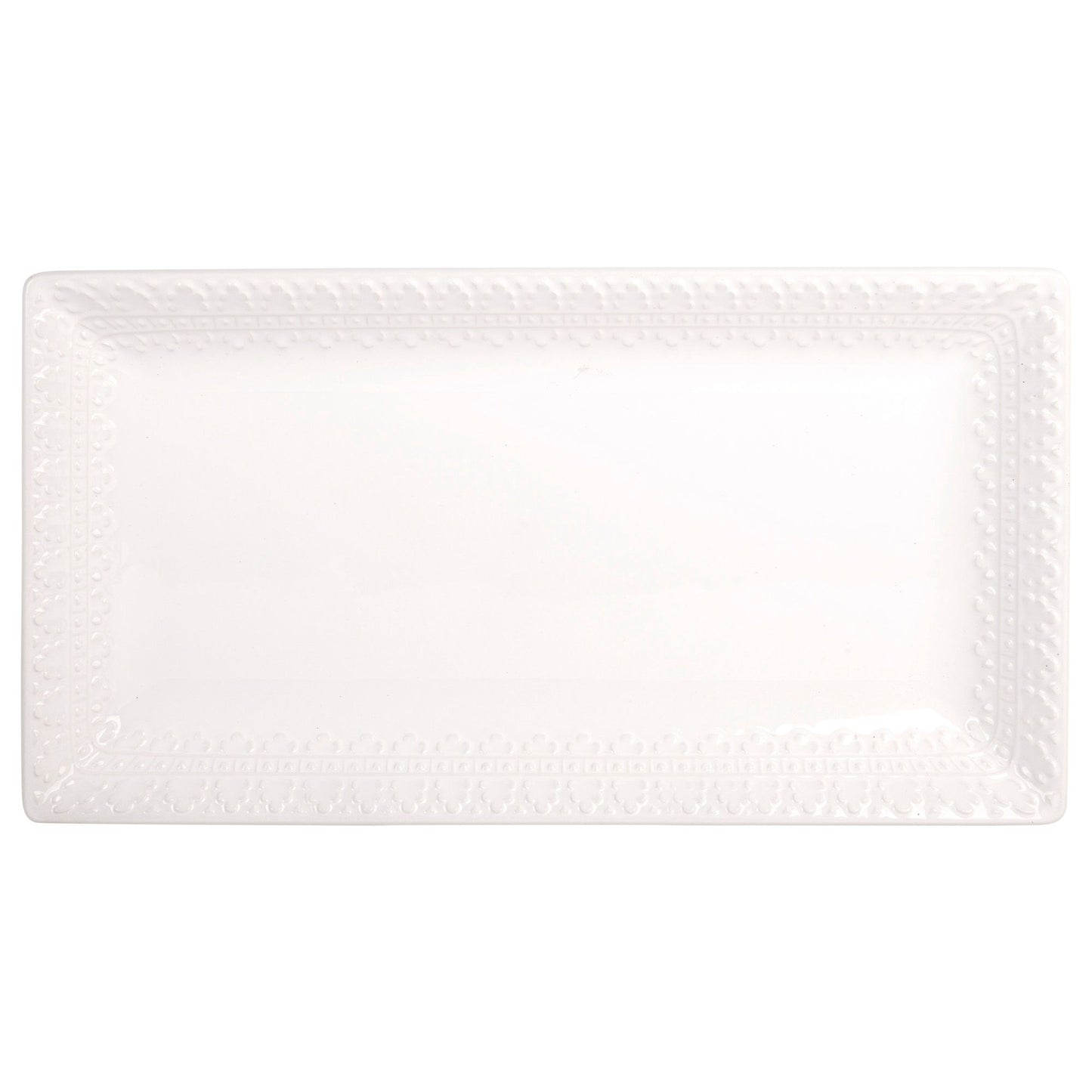 Pure White 14" Rectangular Embossed Lace Platter