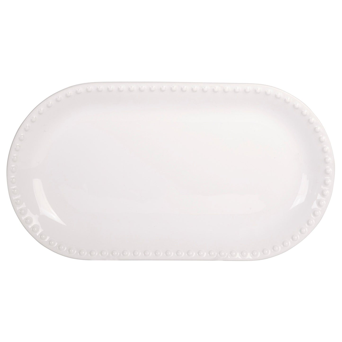 Pure White 15" Oval Embossed Bead Platter