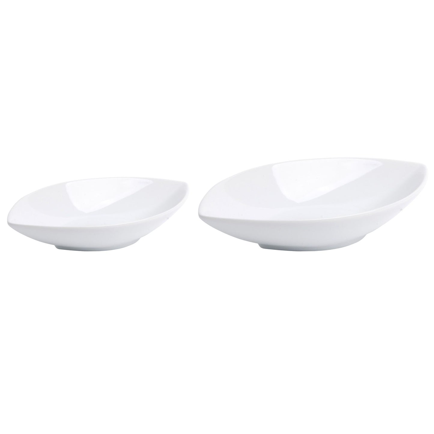 Set of 2 White Oval Point Bowls 12" & 14"