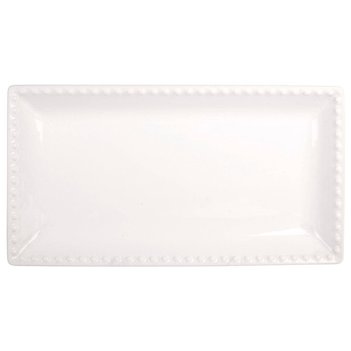 Pure White 14" Rectangular Beaded Platter