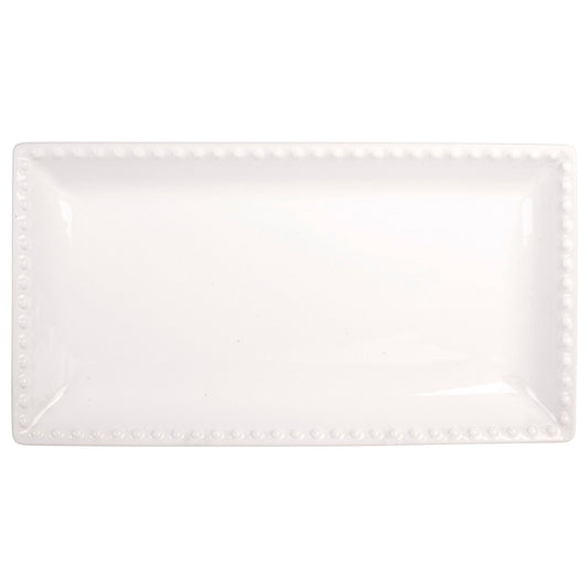 Pure White 14" Rectangular Beaded Platter