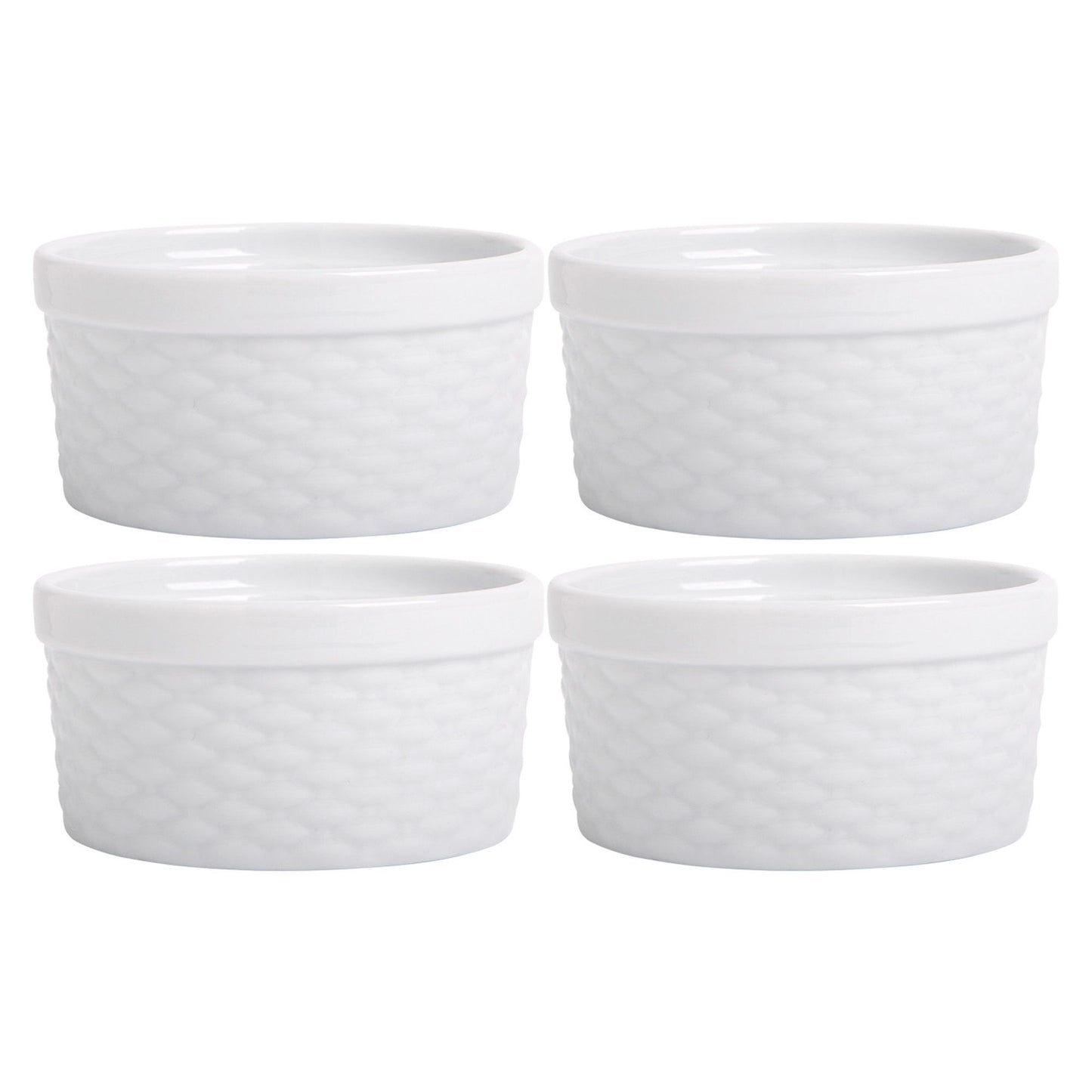 Set of 4 White 8oz Basket Weave Ramekin