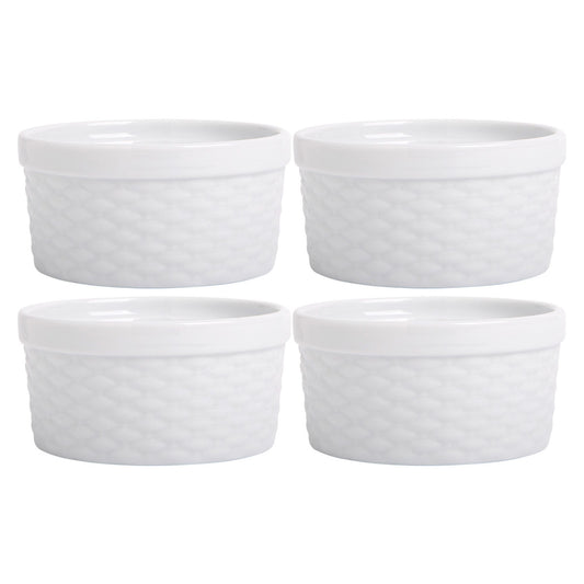 Set of 4 White 8oz Basket Weave Ramekin