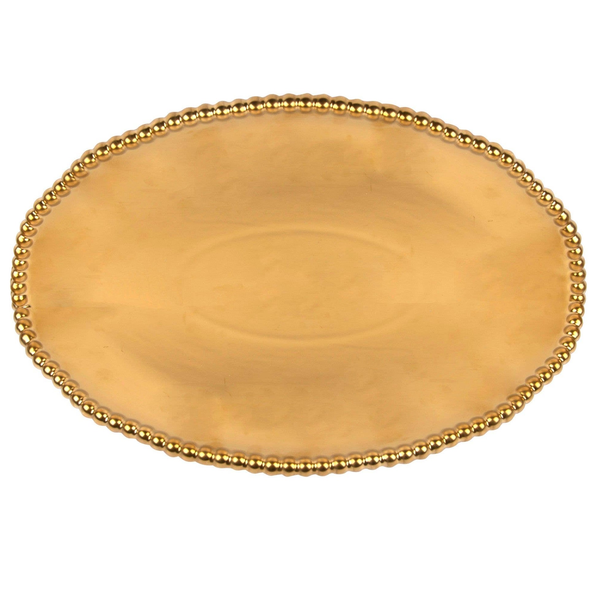 15" MAT GLD OVAL BEAD EDG TRAY