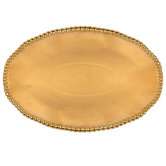 15" MAT GLD OVAL BEAD EDG TRAY