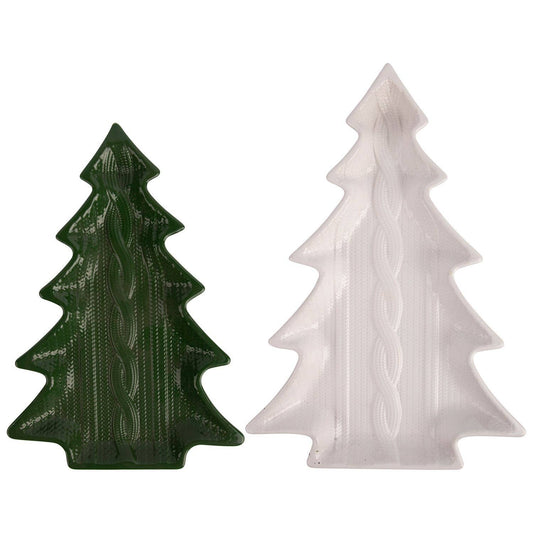 S/2 GRN/WHT XMAS TREE PLATTERS