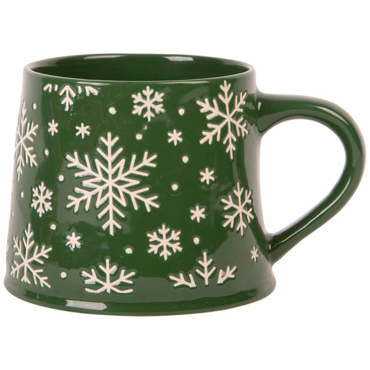 17OZ GREEN/WHT SNOWFLAKES MUG