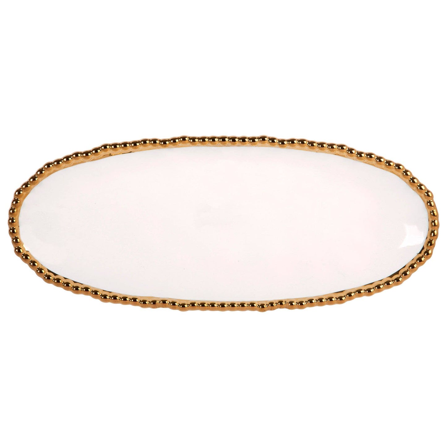 17X7 WHT/GLD BEAD OVL SRV TRAY