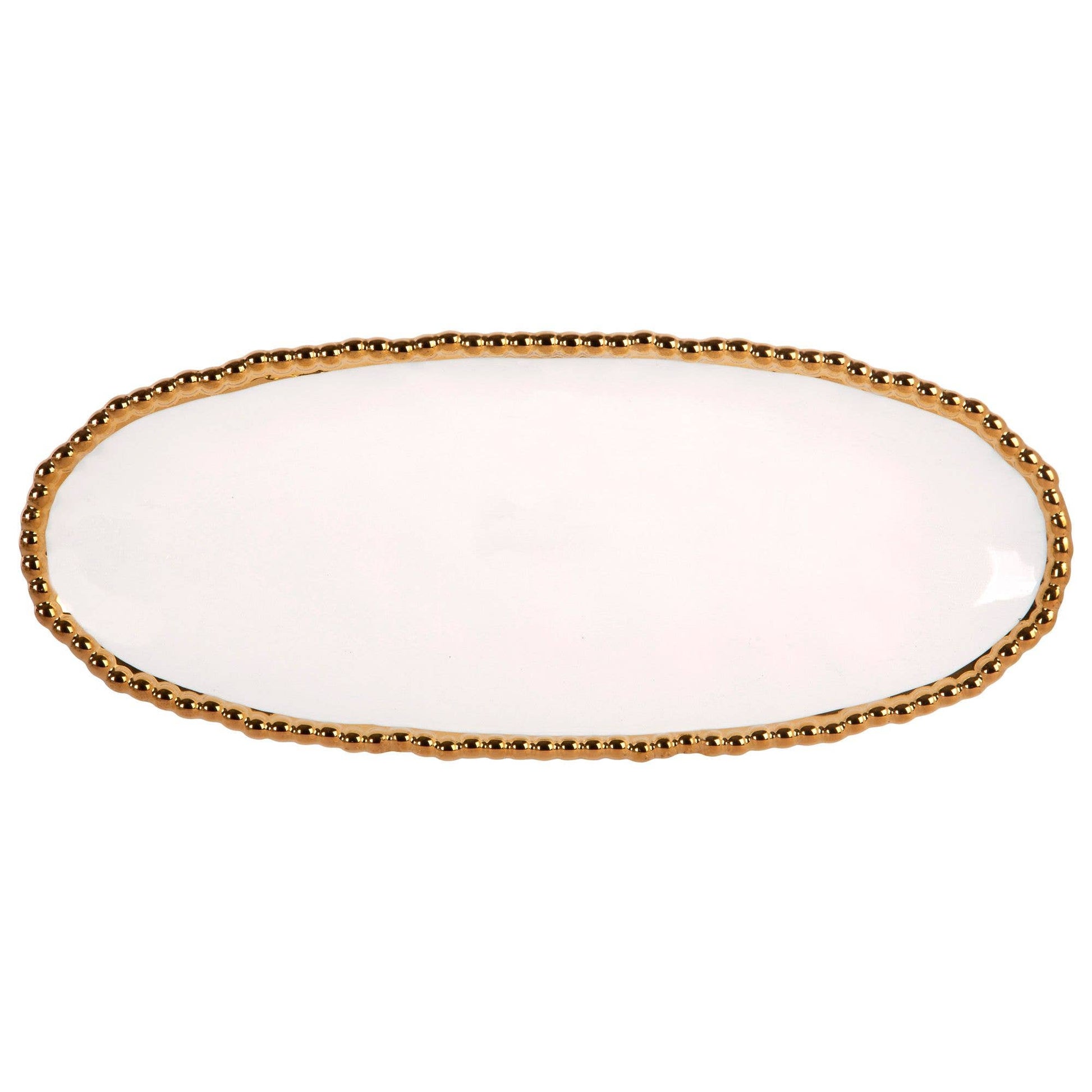 17X7 WHT/GLD BEAD OVL SRV TRAY