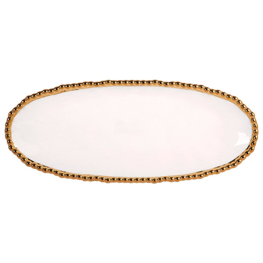 17X7 WHT/GLD BEAD OVL SRV TRAY