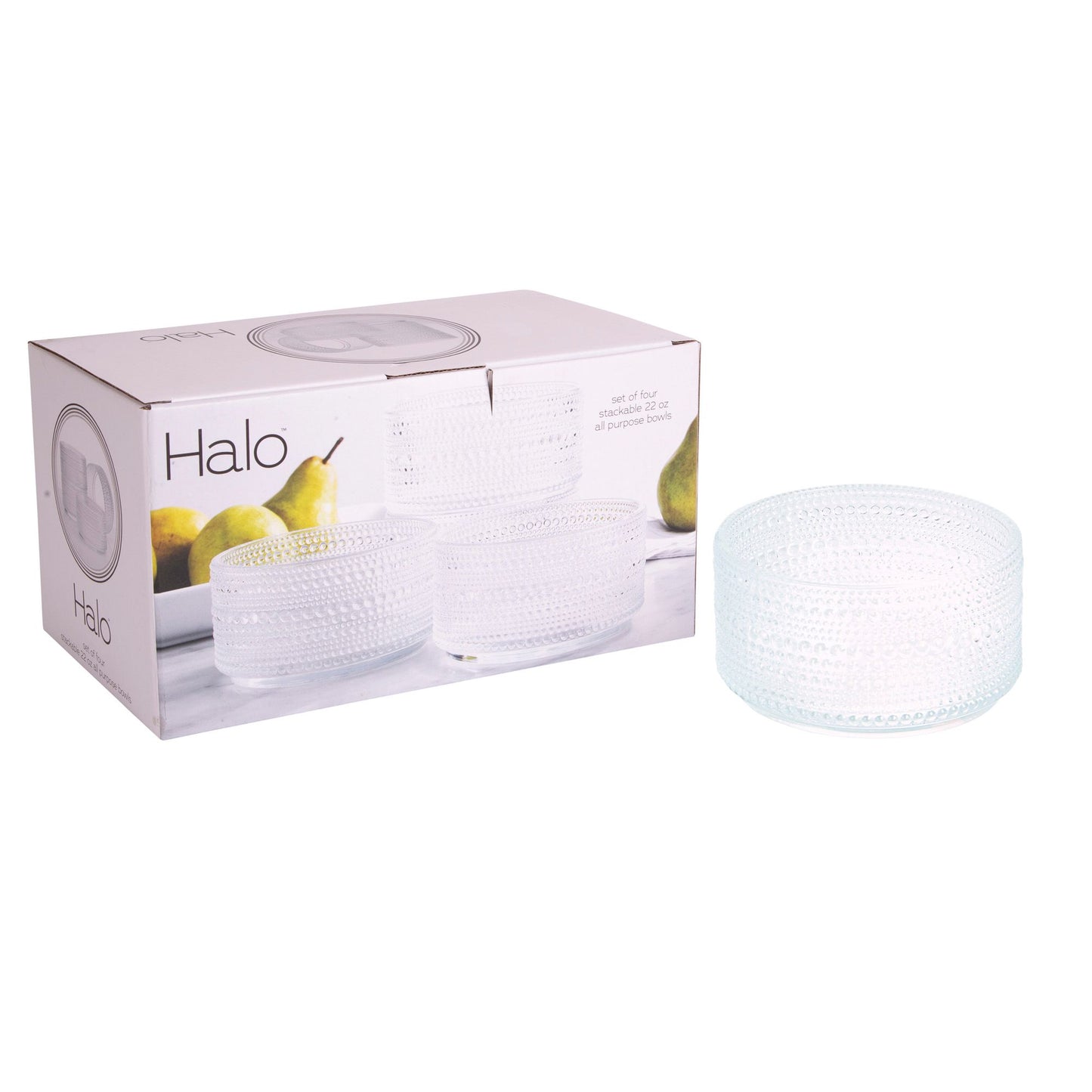 HALO Set of 4 Clear 22oz Glass Bowls