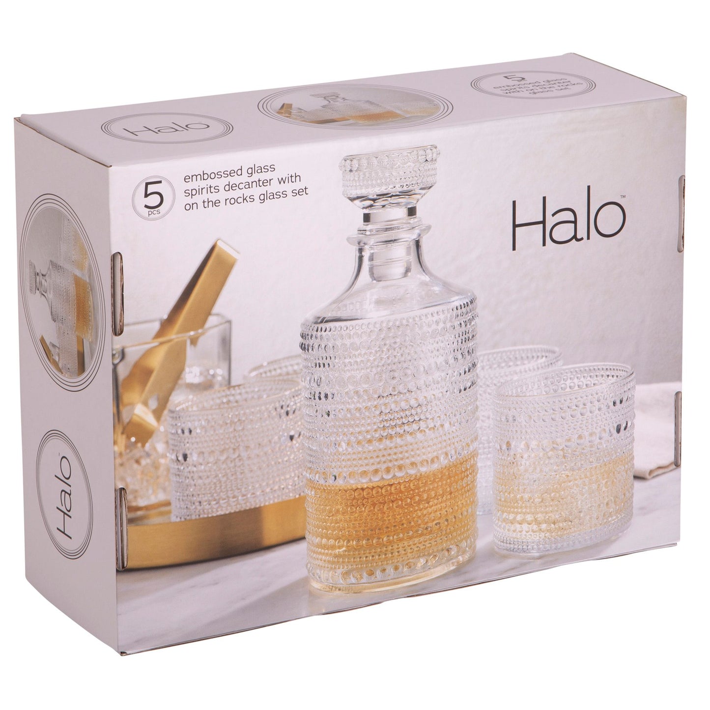 HALO Clear 5-Piece Decanter Set