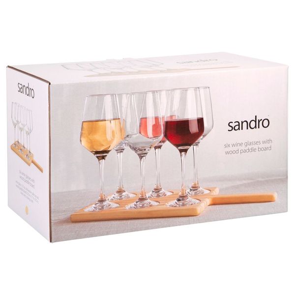 SANDRO 7-Piece Wine Glasses with Wood Board